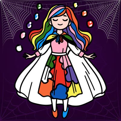 woman levitating with long hair and a cape