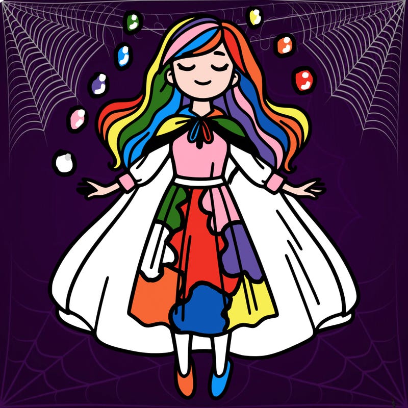 woman levitating with long hair and a cape