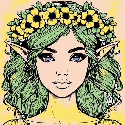 realistic female elf with flower crown