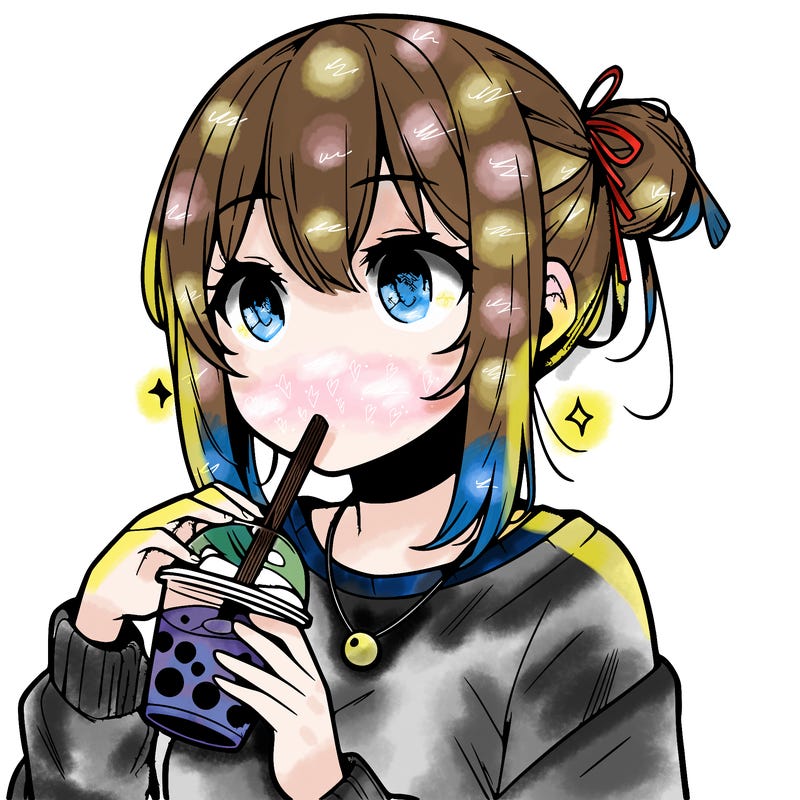 manga character drinking boba