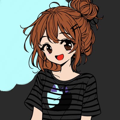 anime girl teenager striped shirt and smile and messy bun