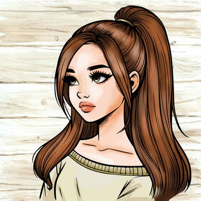 realistic girl with a high ponytail
