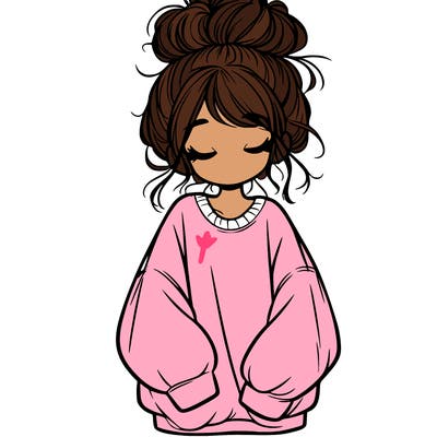 girl with baggy sweatshirt and messy bun