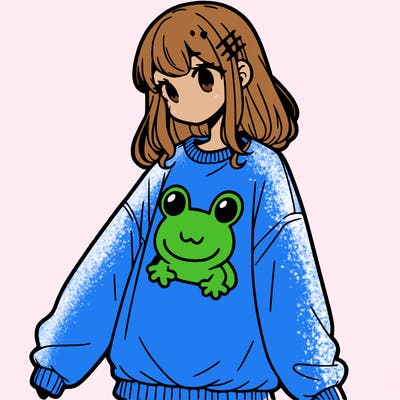 girl wearing frogging sweatshirt