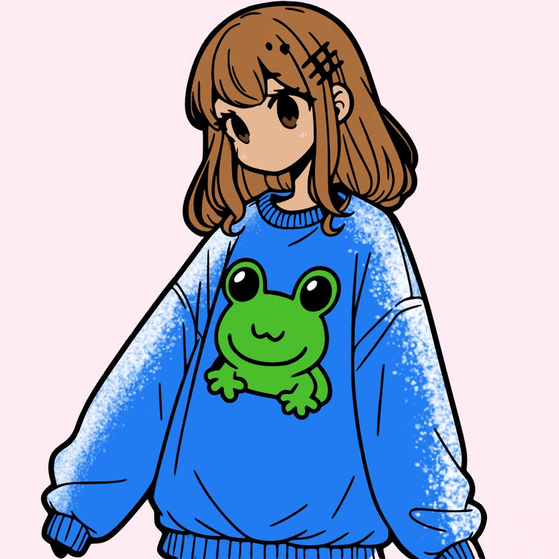girl wearing frogging sweatshirt