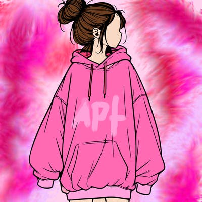 realistic girl with a oversized sweatshirt on and a bun