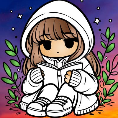 girl in oversized hoodie reading a book