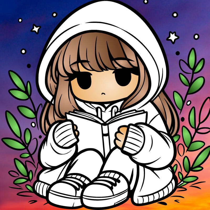 girl in oversized hoodie reading a book