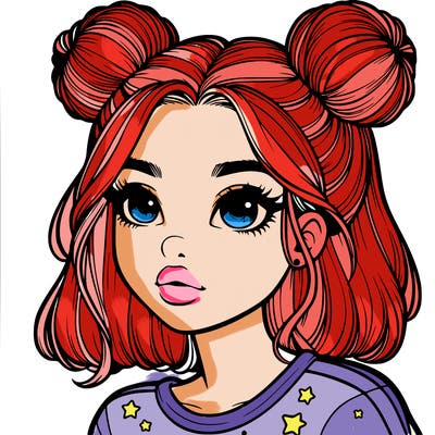 realistic girl with space buns on the side of her head