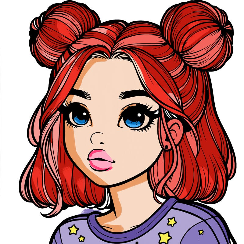 realistic girl with space buns on the side of her head