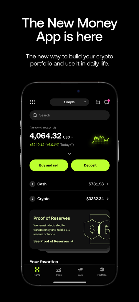 OKX: Buy Bitcoin BTC & Crypto - Smartphone screen displaying the OKX app home dashboard with crypto portfolio balance and proof of reserves transparency banner