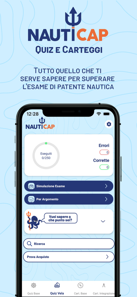 NautiCap - Quiz Patente 2026 - Interfaz de la aplicación móvil NautiCap para la preparación del examen del permiso náutico