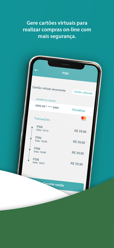 Cooperativo Cartões - Interface do aplicativo Sicoob Cooperativo Cartões para gerenciar cartões virtuais seguros e transações recorrentes