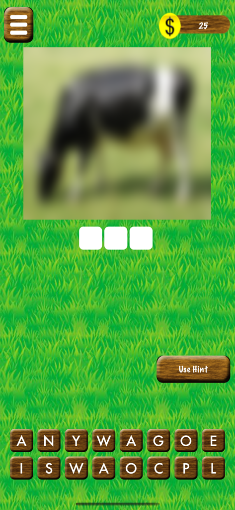 Name The Animal - Word Game - Blurred cow image puzzle in the Name The Animal word game app