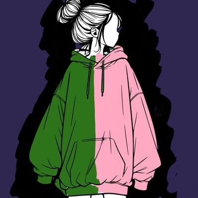 realistic girl with a oversized sweatshirt on and a bun