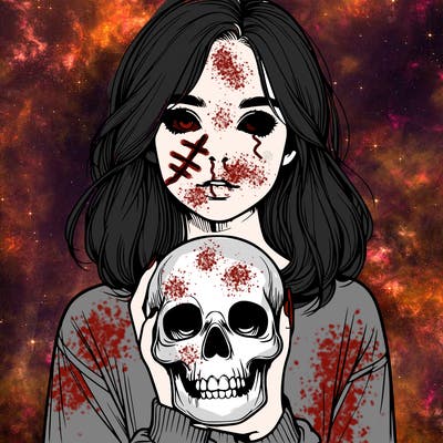 realistic girl holding a skull