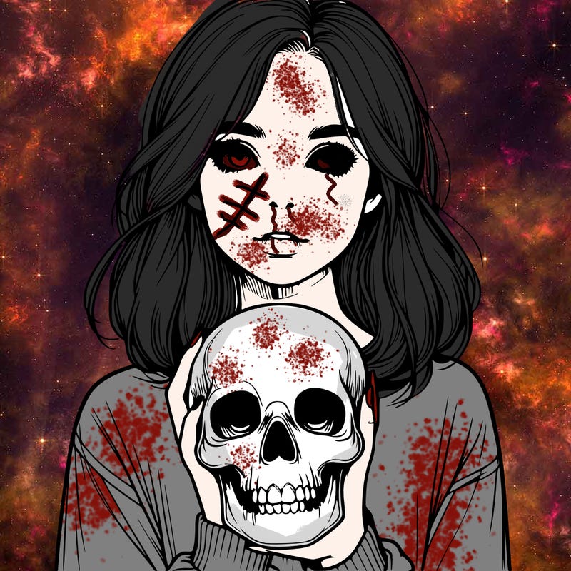 realistic girl holding a skull