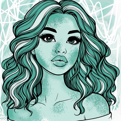 realistic girl with wavy hair and lips