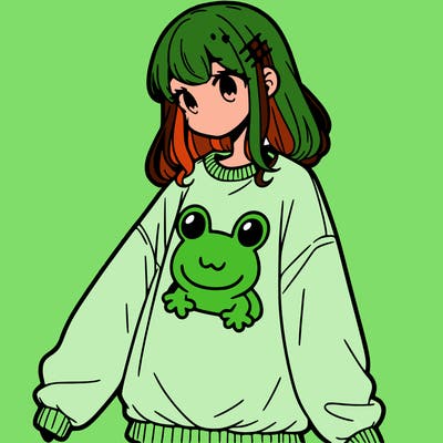 girl wearing frogging sweatshirt