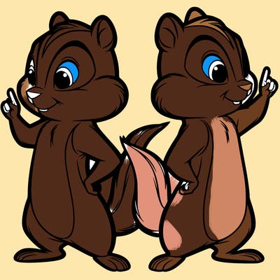 two tamias standing up split realistic