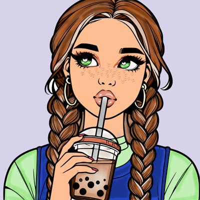 realistic girl with braided hair drinking boba