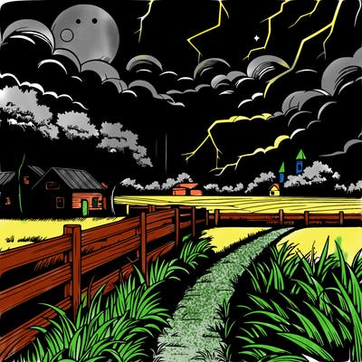 realistic nighttime with stormy weather in a field with no houses