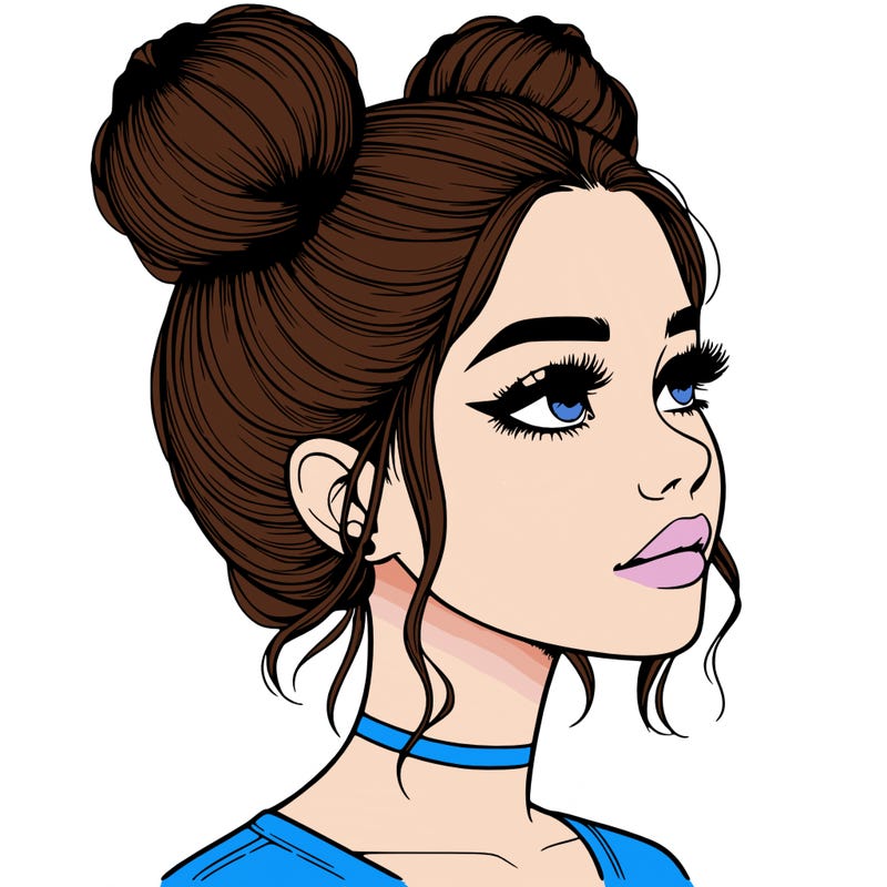 realistic girl with buns on the top of her head