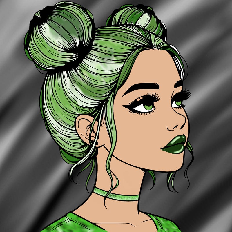 realistic girl with buns on the top of her head