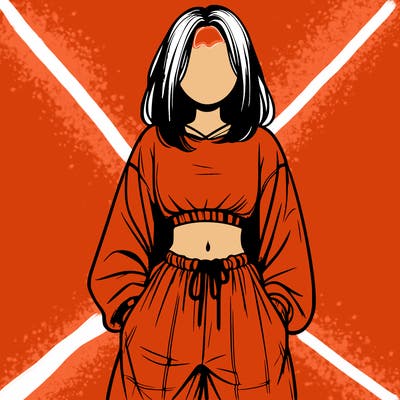 realistic girl faceless with baggy pants and a crop top