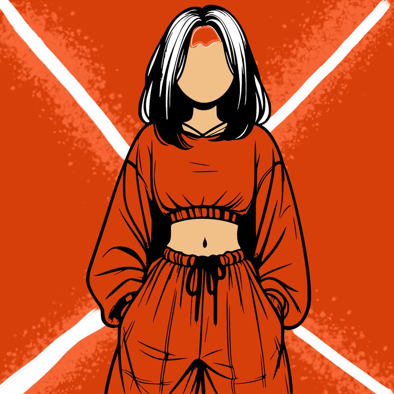 realistic girl faceless with baggy pants and a crop top