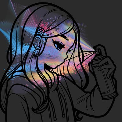 a realistic girl spray painting