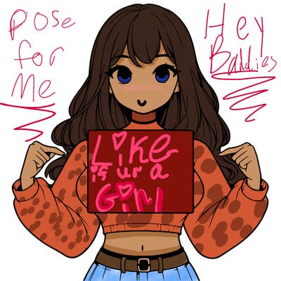 girl holding a blank sign in a long sleeve crop top