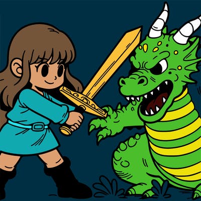 girl with sword fighting a monster