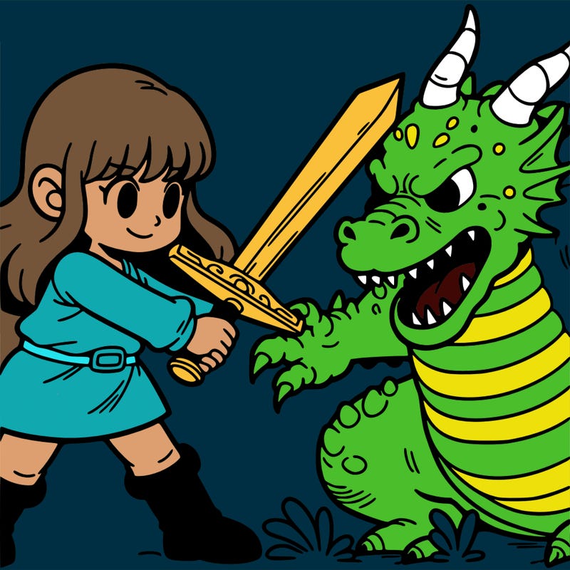 girl with sword fighting a monster