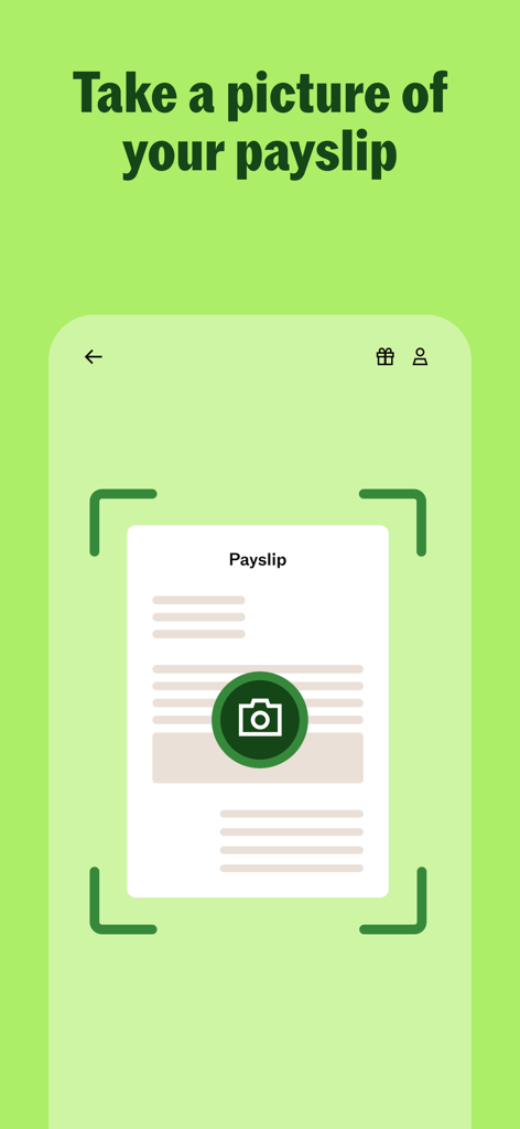 Interface of the Taxfix app showing how to take a photo of a payslip for tax returns