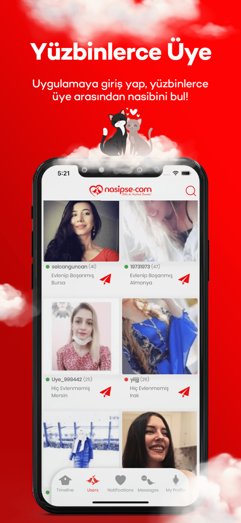 Nasipse - Evlilik Sitesi - Uma tela do aplicativo de casamento Nasipse exibindo vários perfis de usuários turcos em busca de relacionamentos sérios.