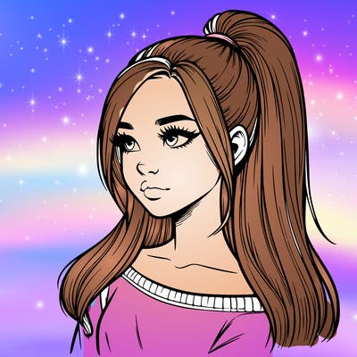 realistic girl with a high ponytail