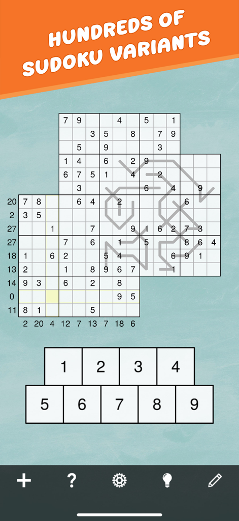 Sudoku Mega Bundle - A screenshot of a complex overlapping Samurai Sudoku variant in the Sudoku Mega Bundle app.