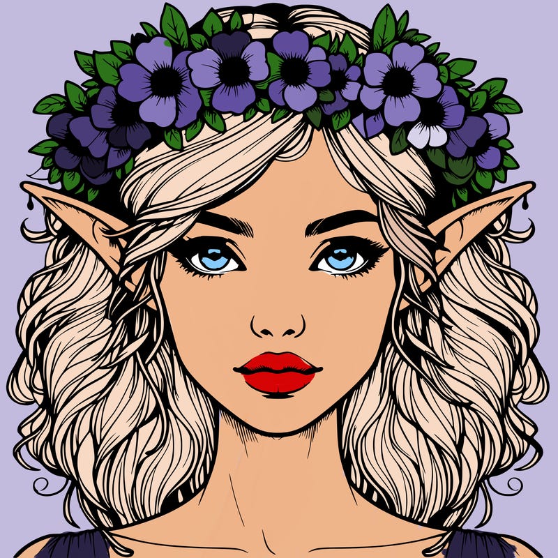 realistic female elf with flower crown