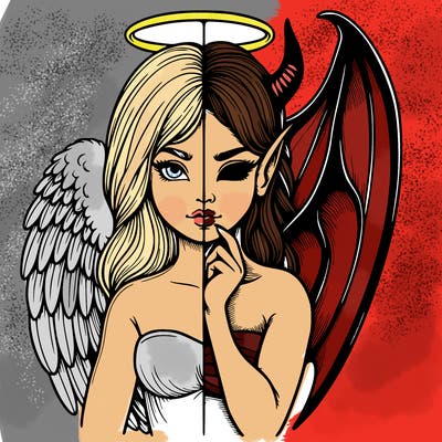 realistic angel half demon