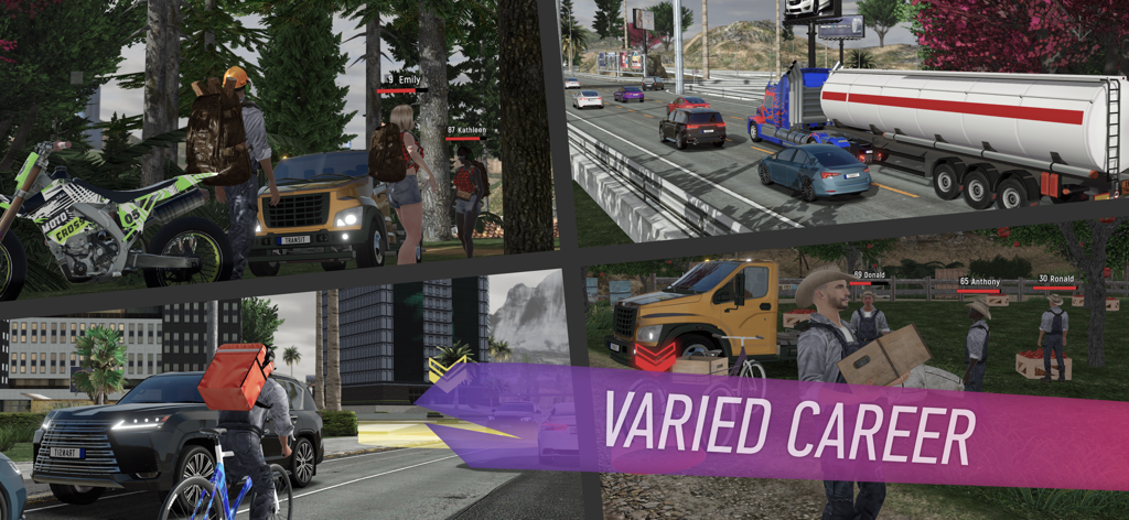 Un collage che mostra vari lavori e carriere disponibili nel gioco di ruolo mobile One Lion