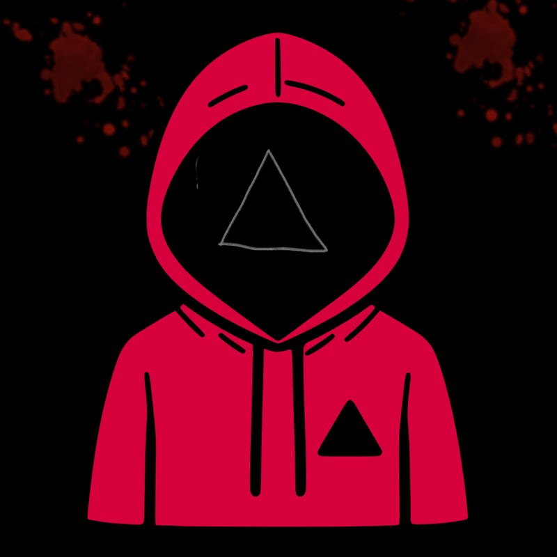 a person with non face waering a hoodie with a small triangle symbol