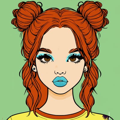 realistic girl with two buns in hair and lips