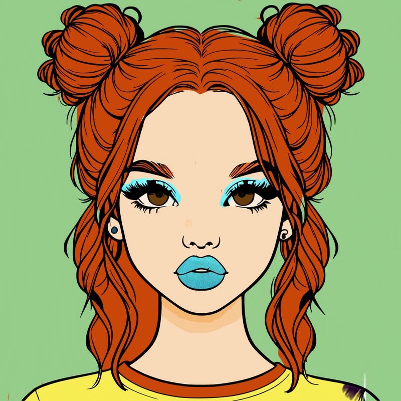 realistic girl with two buns in hair and lips