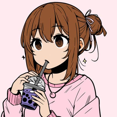 manga character drinking boba