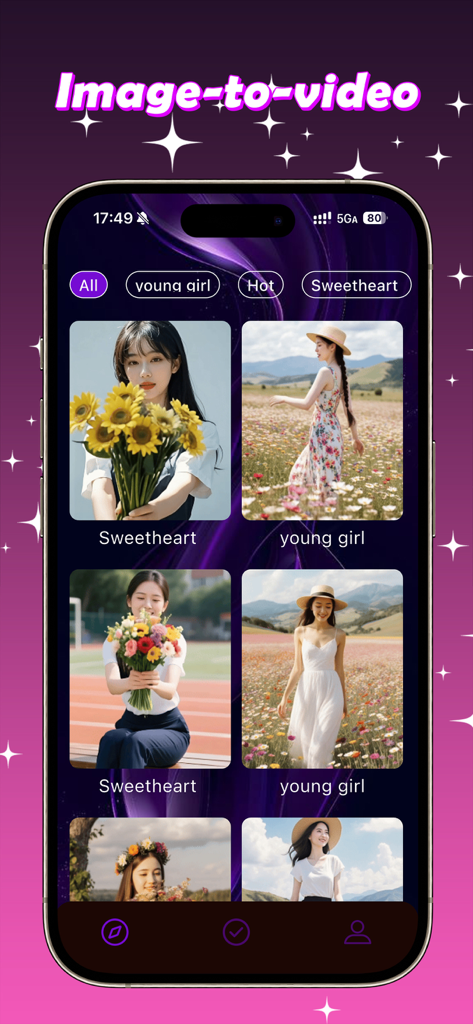 Face Morph AI - Interface do aplicativo Face Morph AI mostrando uma seleção de modelos estéticos de imagem para vídeo