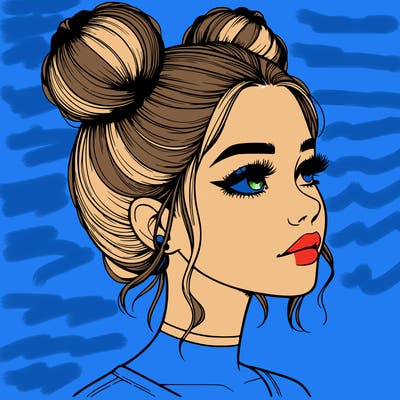 realistic girl with buns on the top of her head