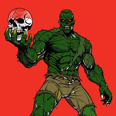 zombie holding a skull no background