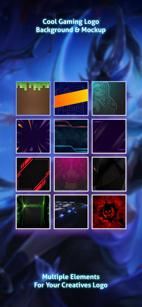 Logo Maker Esport Gaming Logo - Ein Raster mit coolen Gaming-Logo-Hintergründen und Mockups für Esport-Branding.