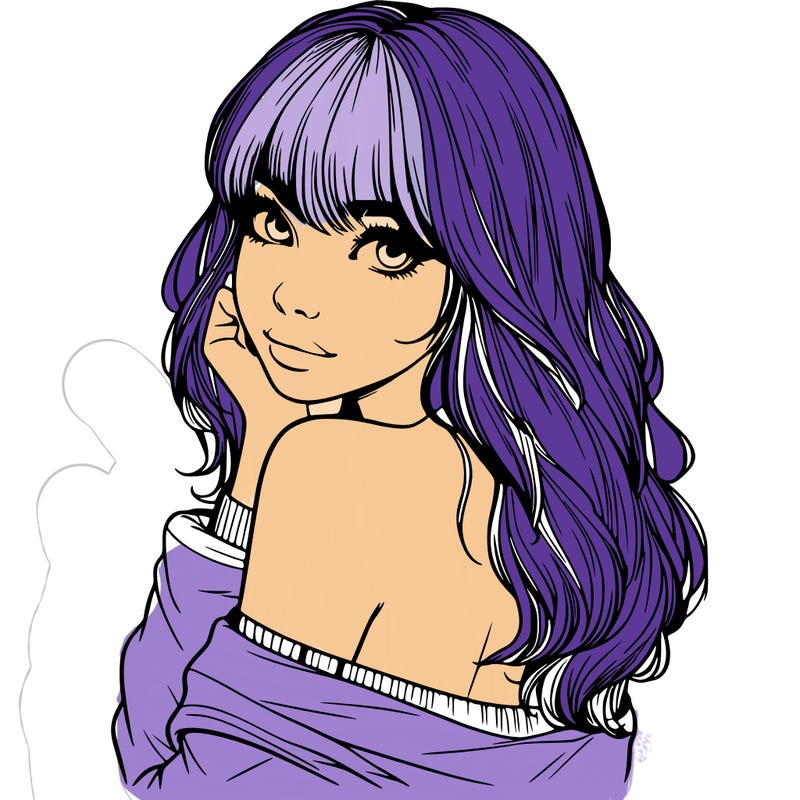 realistic girl with bangs looking over her shoulder